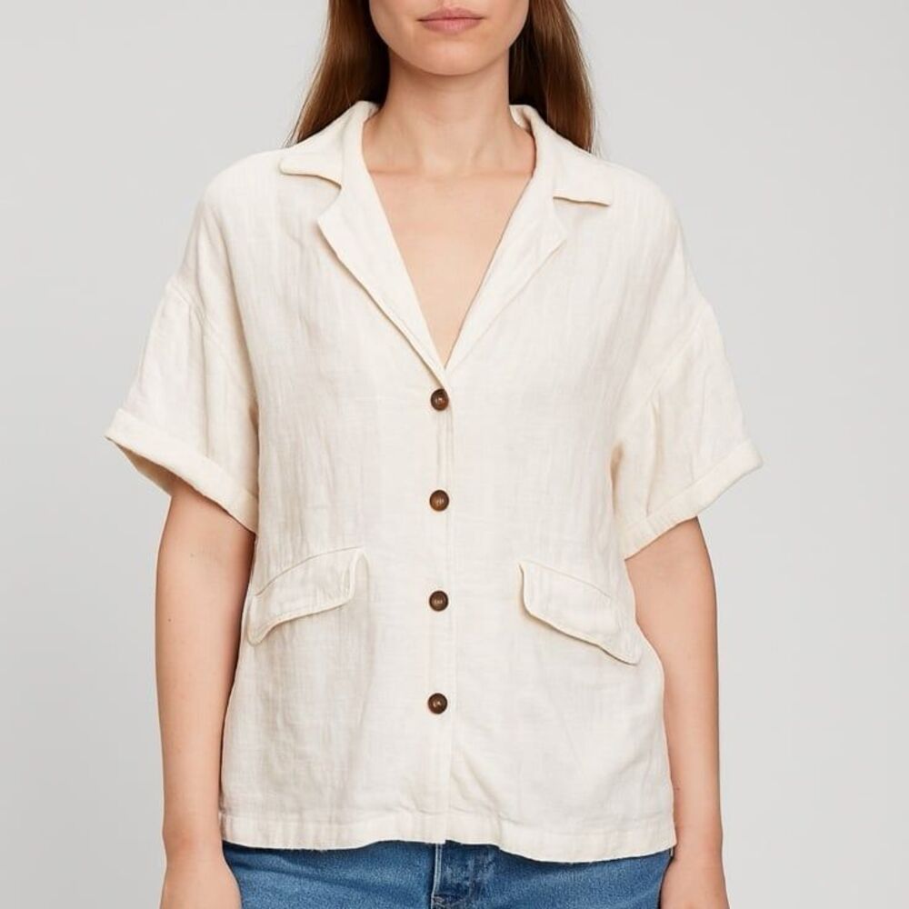 Free people linen gauze cotton button down oversized shirt M